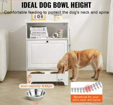 Pet Feeding Station (Elevated Dog Bowls Dog Food & Toy Storage Cabinet)