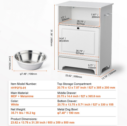 Pet Feeding Station (Elevated Dog Bowls Dog Food & Toy Storage Cabinet)