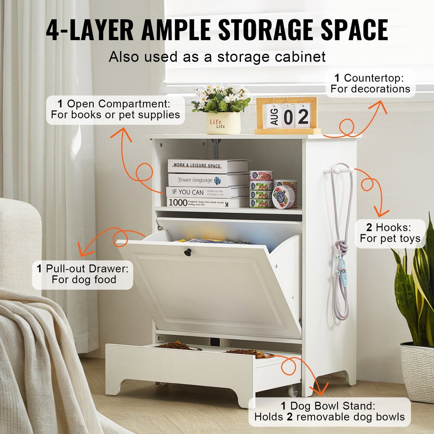 Pet Feeding Station (Elevated Dog Bowls Dog Food & Toy Storage Cabinet)