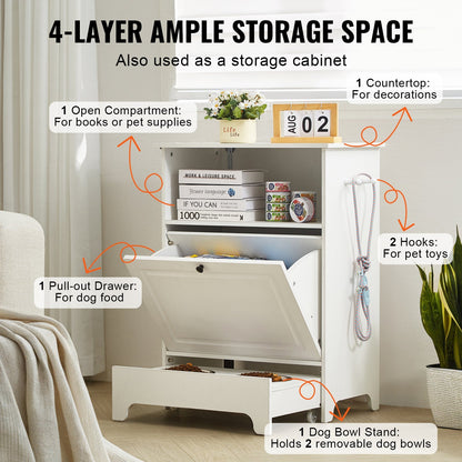 Pet Feeding Station (Elevated Dog Bowls Dog Food & Toy Storage Cabinet)